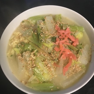 大根の葉、白菜の塩ラーメン